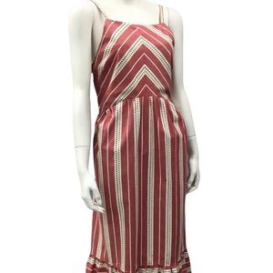 Sleeveless Prairie Dress Red & White Striped w POCKETS!
